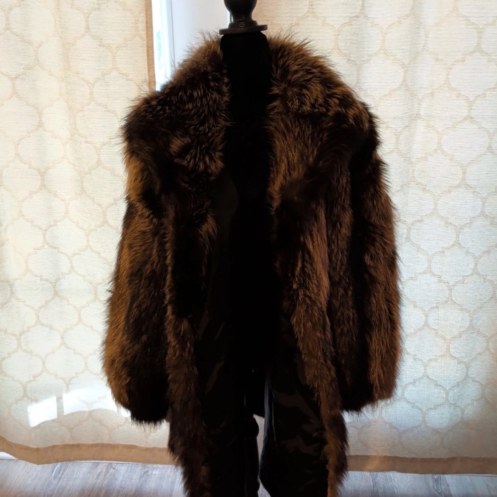 Stroller length raccoon fur coat real fur